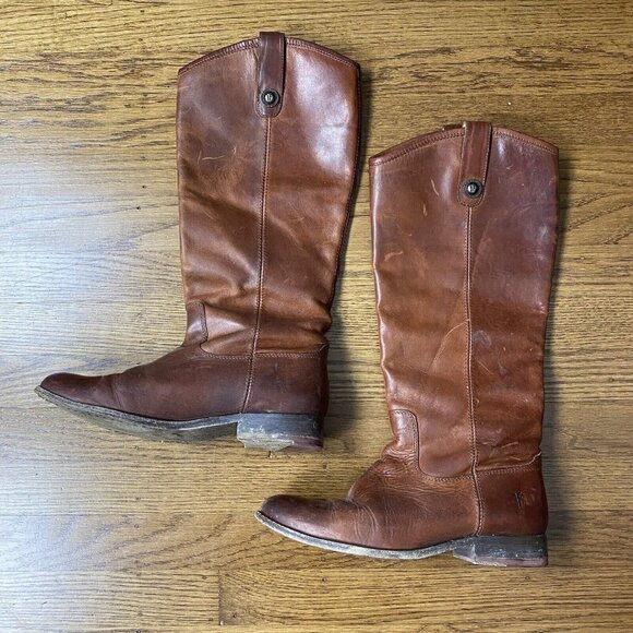 Frye Boots Vintage Melissa Button Cognac Leather Riding Tall 77167 - Picture 3 of 13
